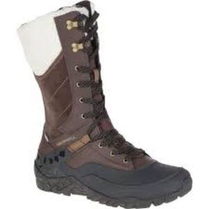 Merrell aurora tall ice plus waterproof winter boots brown black womens size 7.5